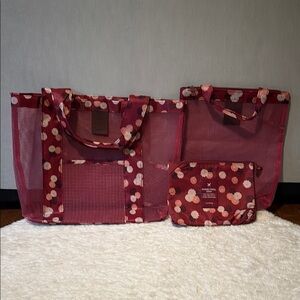 3 Piece Floral Mesh Tote and Pouch Set